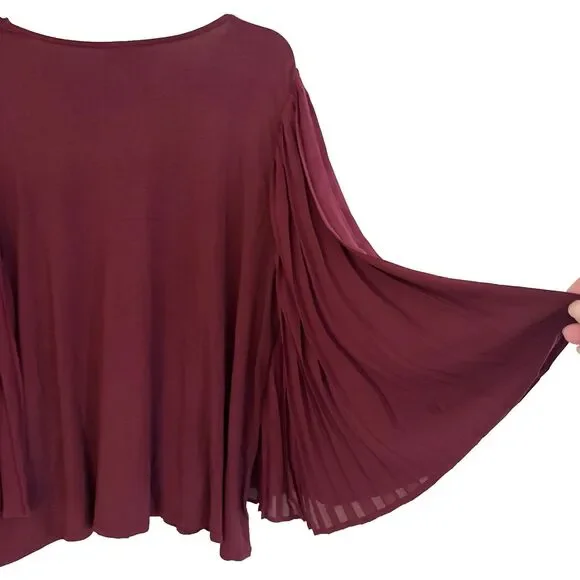 J Jill Bordeaux Pleated Bell Sleeve Top Womens Sz XL V Neck Flowing Dramatic NEW - Picture 9 of 15